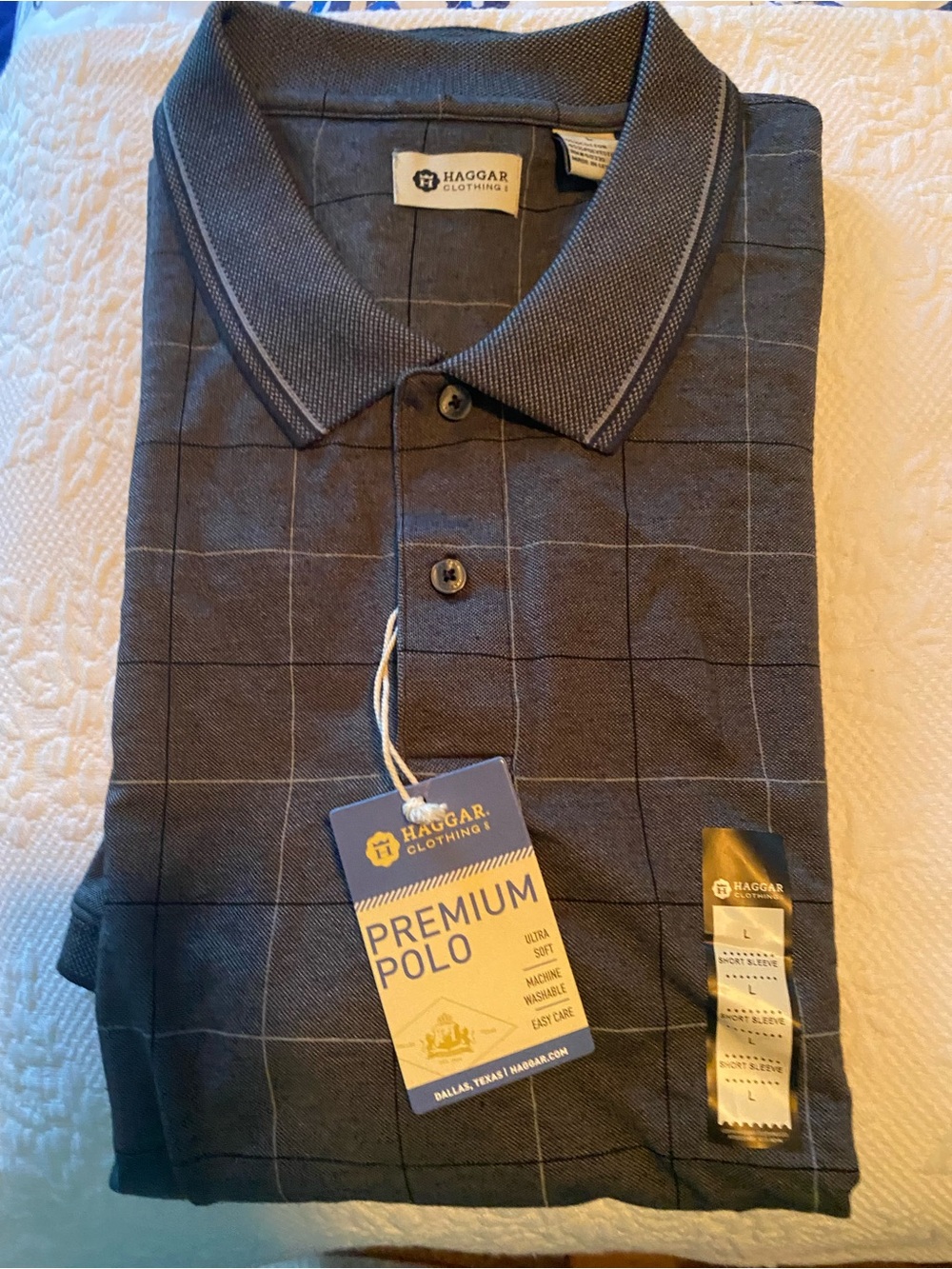 Haggar Men's Dark Gray Windowpane Polo